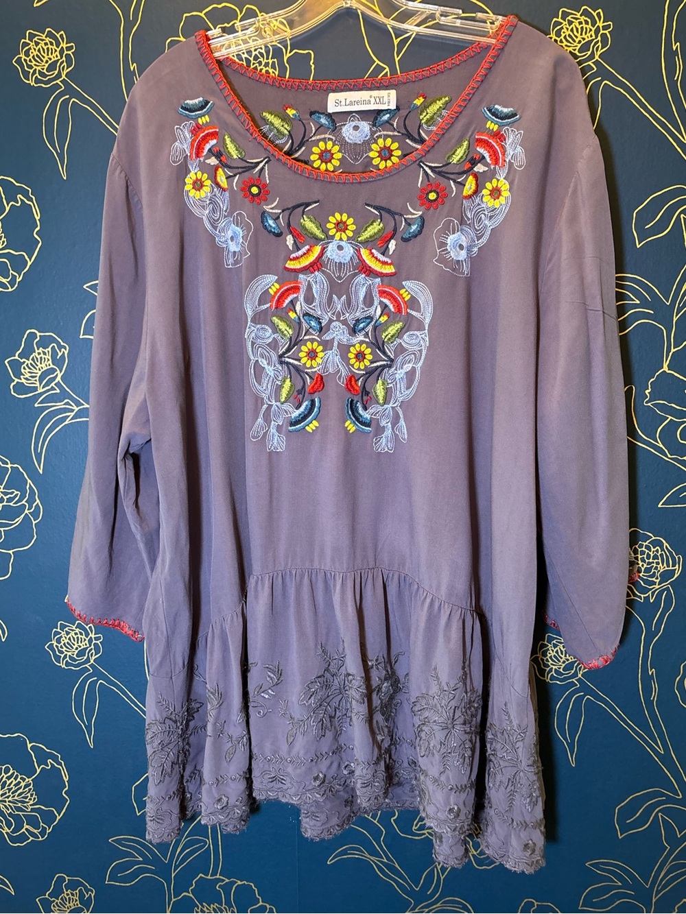 ST LAREINA xxl EMBROIDERED TOP short sleeve ruffle BOHO plus sized